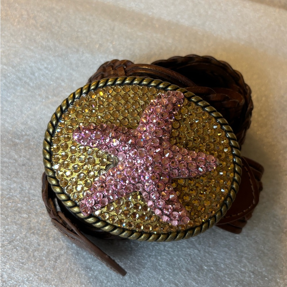 Sworovski Crystal Pink & Gold Starfish Belt Buckle w/M belt